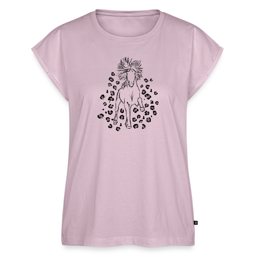 Frauen T-Shirt mit gerollten Ärmeln und Islandpferde-Motiv